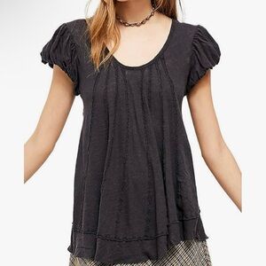 We The Free by free people Charcoal Star Puff Sleeve Blouse